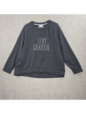 Rae Dunn Womens Pullover Sweatshirt Charcoal Gray Stay Grateful Graphic 1X